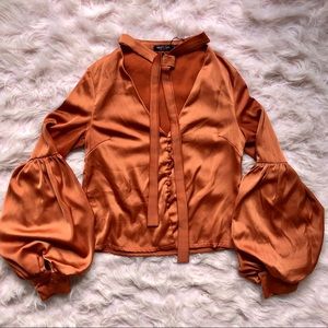Nasty Gal rust button up satin top